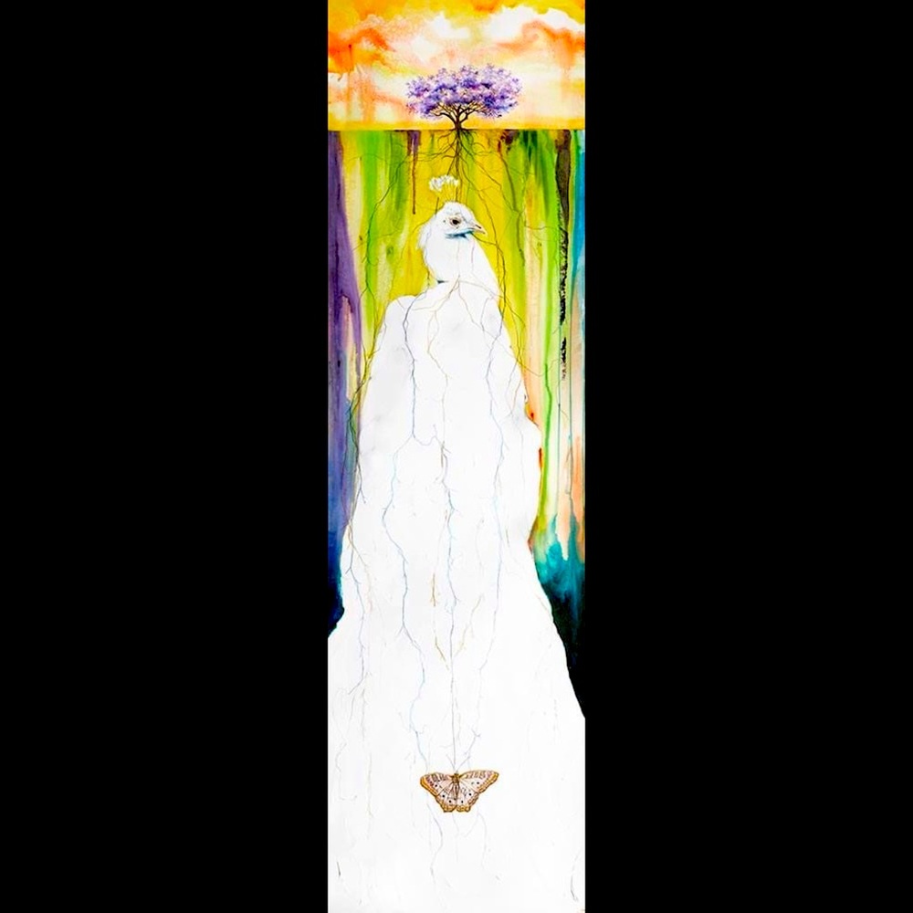 White Peacock Rooted Ground w/Butterfly 
 Giclee Print by Anthony Burks Sr